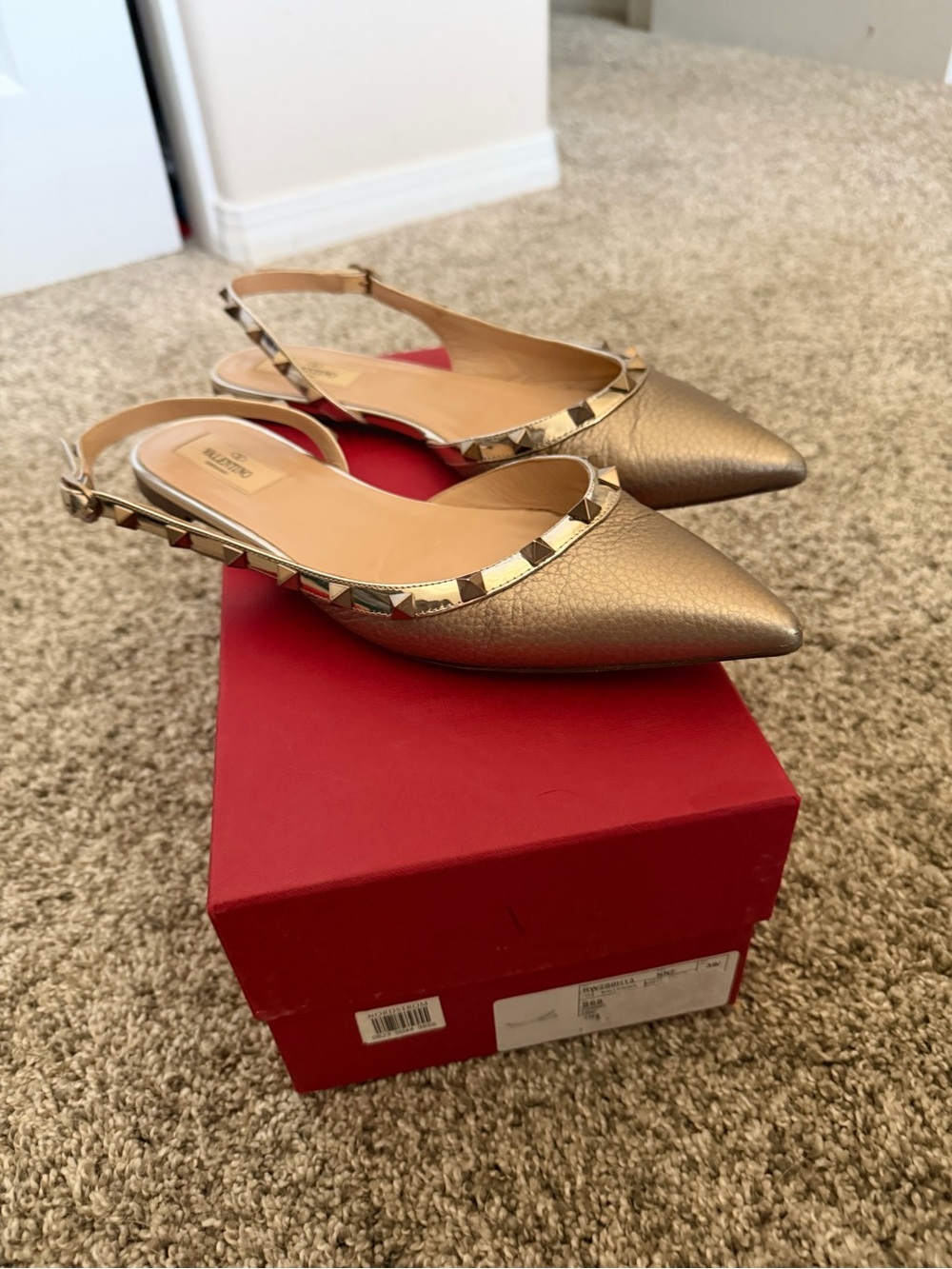 Valentino Metallic Rockstud Slingback Flats